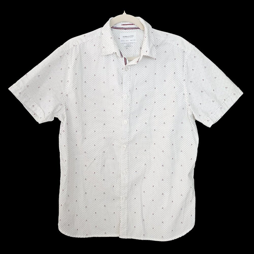Denim & Flower Ricky Singh Sail Boat Print White Short Sleeve Button Down